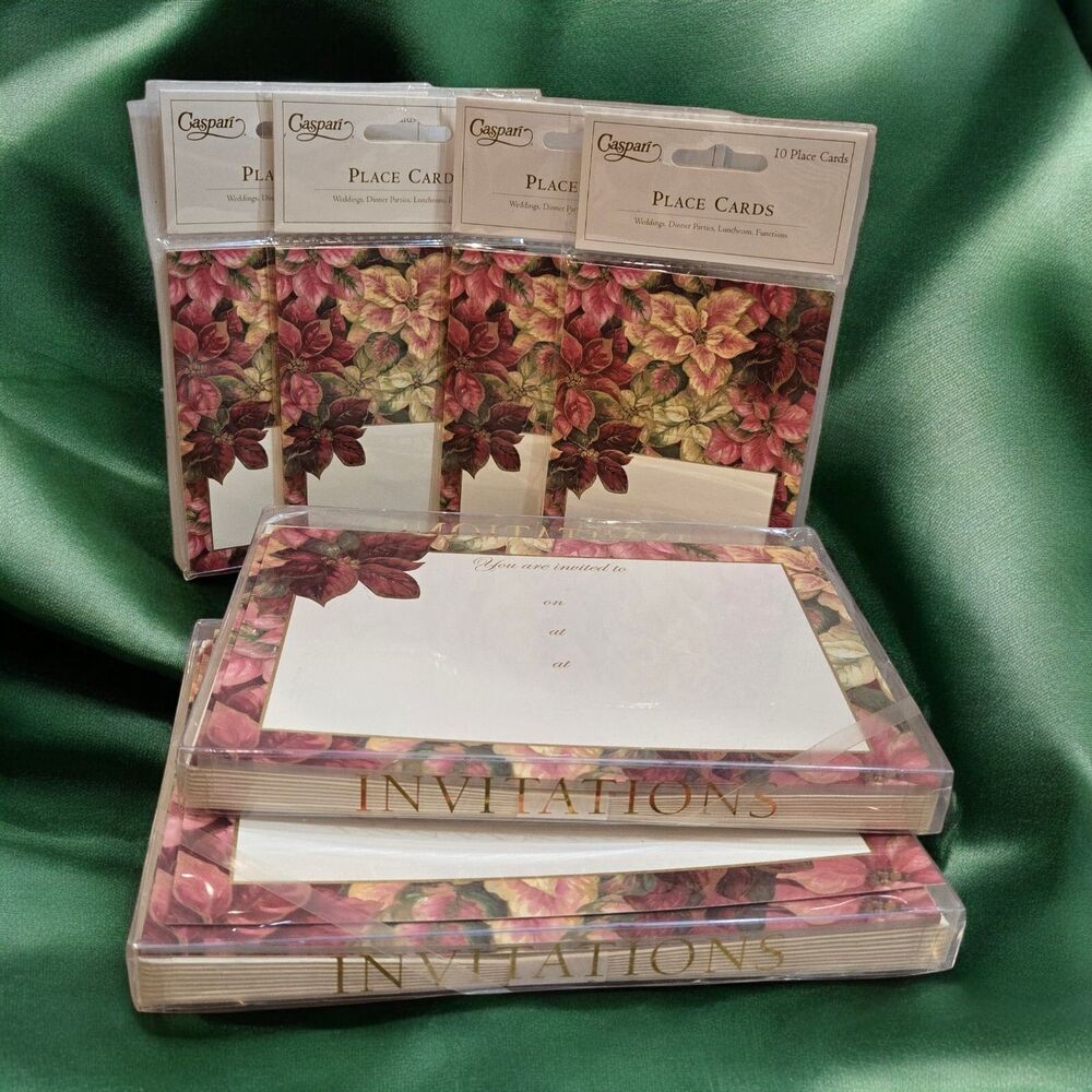 b) Vintage Caspari Holiday Invites and Place Cards Poinsettia Pamela Gladding